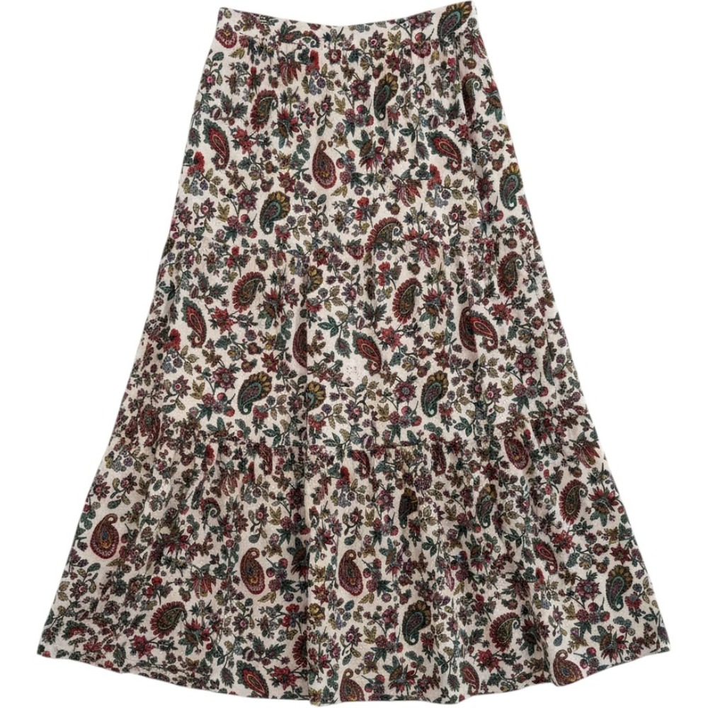 Boden Tiered Maxi Skirt Womens 6P Multi Color Paisley Floral Jersey Work Career